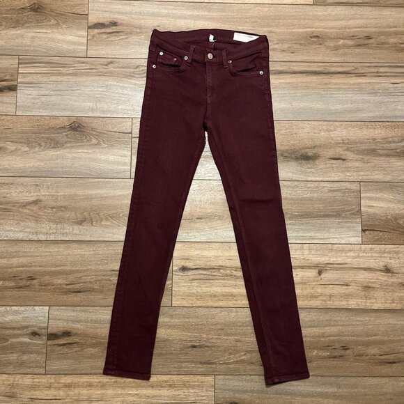 Rag & Bone Skinny Ankle Jeans SZ 27 Maroon Red Stretch Denim Mid Rise - Picture 1 of 12